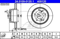 ATE Disk ploča MERCEDES BENZ 24.0109-0120.1 zadnja, mb c200 w202 ->01 d258/9